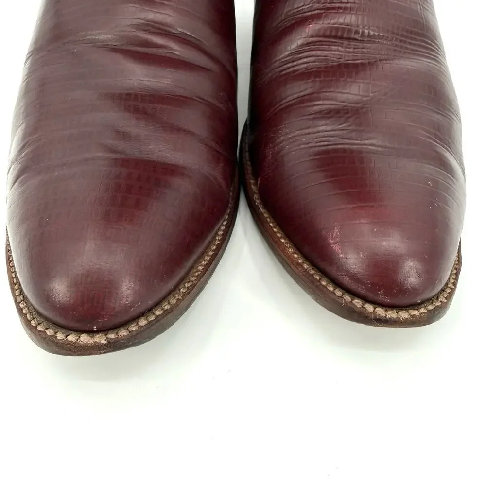 VTG Siete Leguas Red Leather Lizard Embossed Thunderbird Cowboy Boots Size 10E